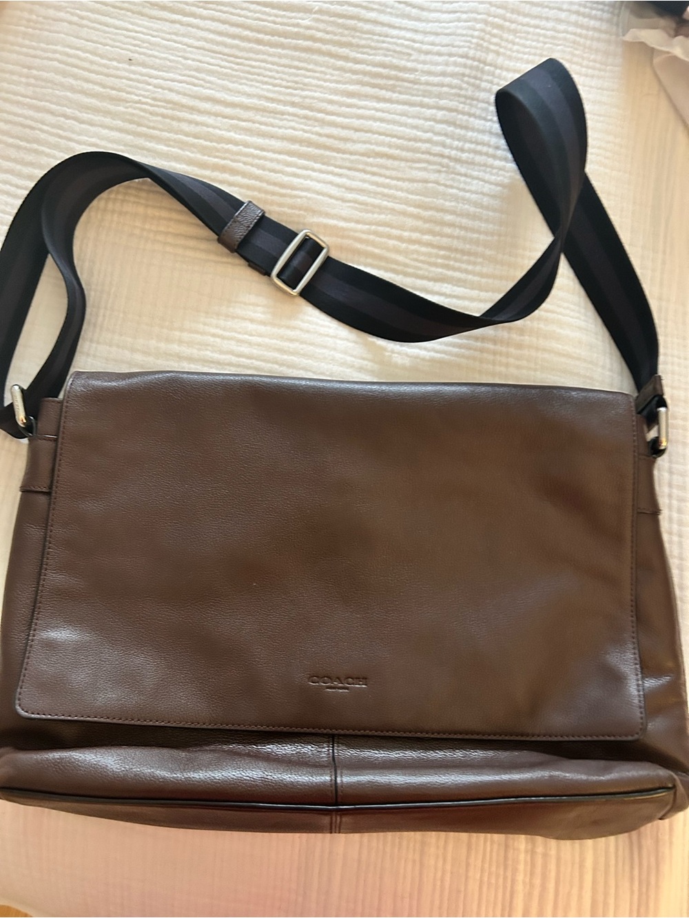 Coach Brown Leather Messenger with Black Strap